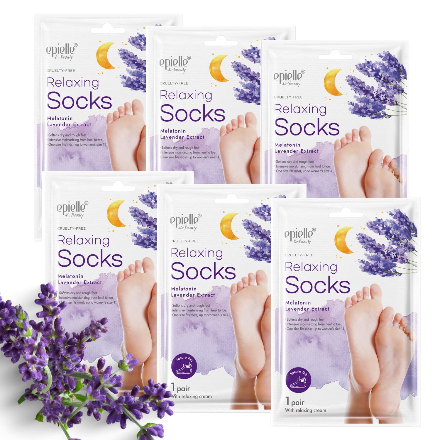 Epielle masque-pieds relaxant, 6 paires, premier pas vers pieds plus doux.