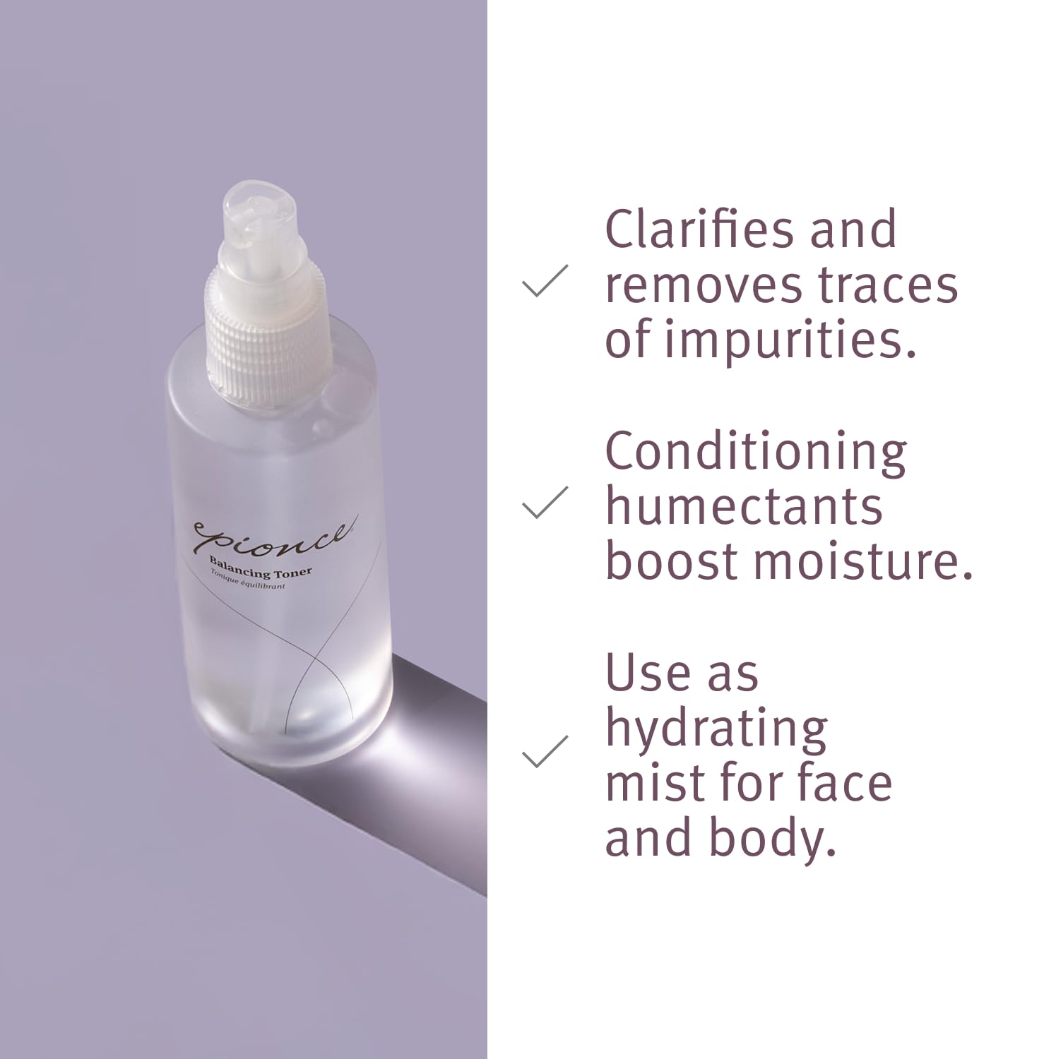 Epionce Balancing Toner – application-peau: dépose douce qui prépare la peau.