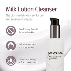 Texture lactée du nettoyant Epionce, sensation hydratante pendant le nettoyage.