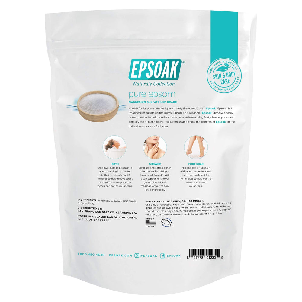Epsoak Sel d'Epsom en sachet réutilisable de 5 lb pour usage pratique.
