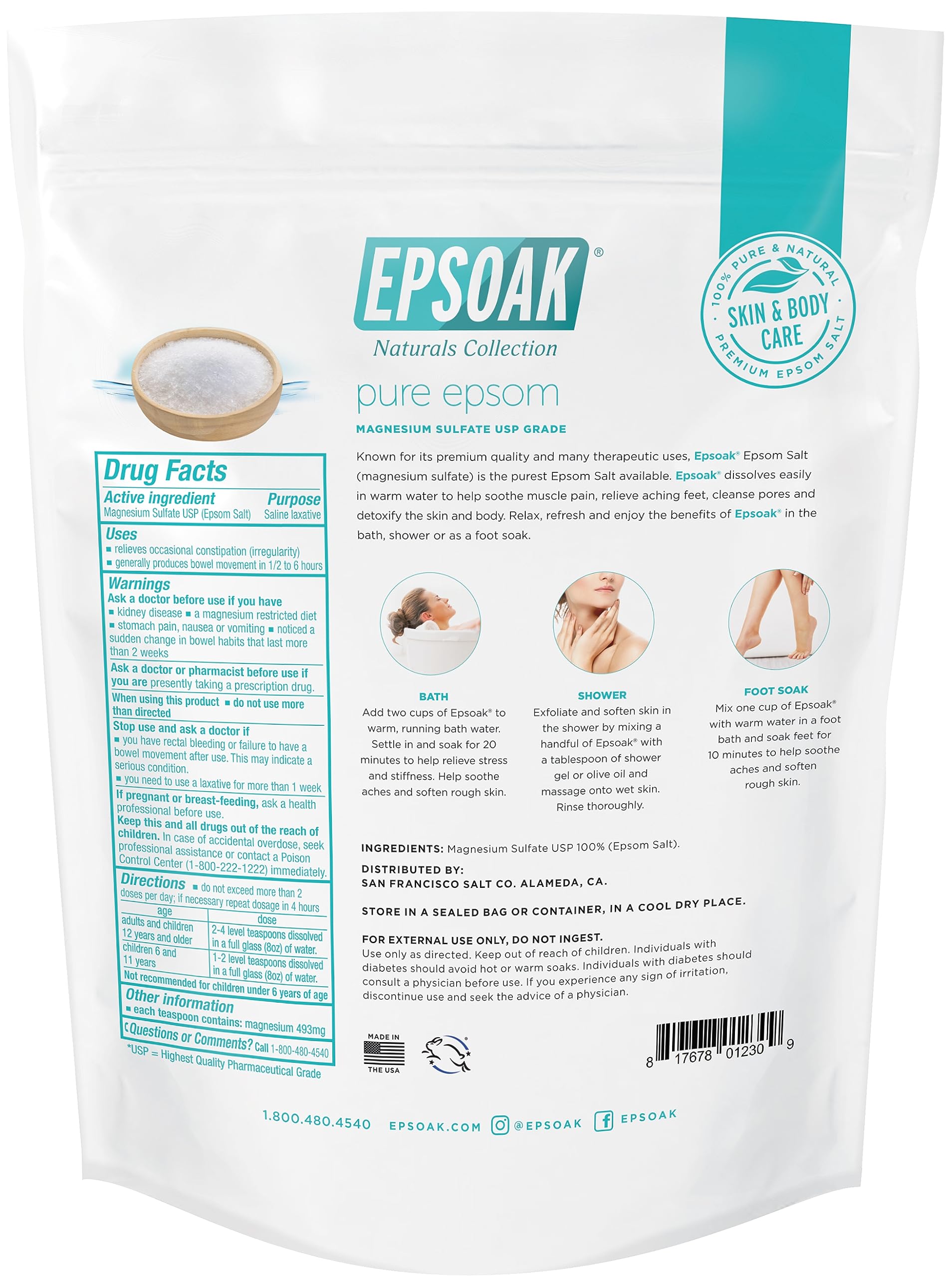 Epsoak Epsom: massage corporel pour exfolier et revitaliser la peau.