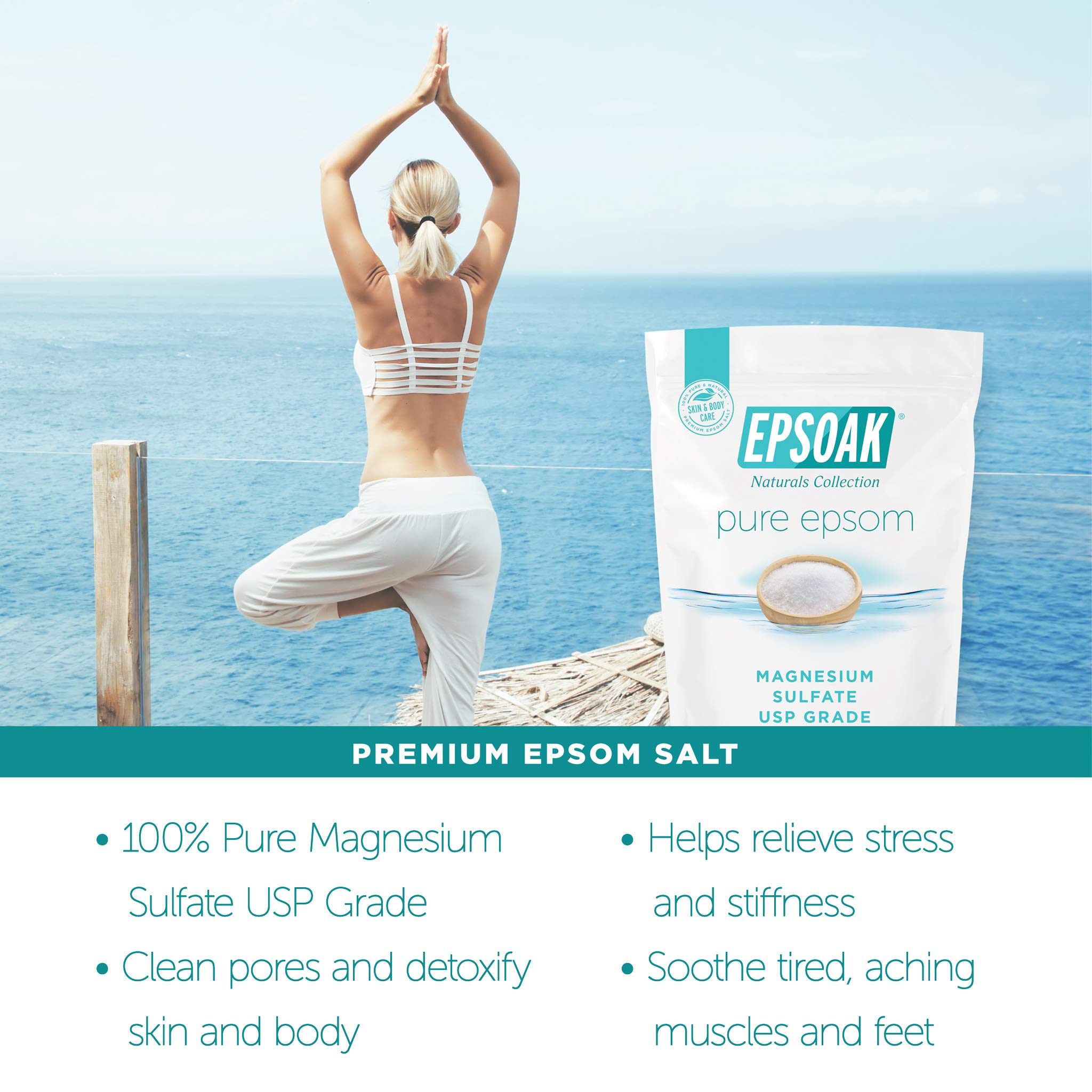 Epsoak Epsom USP, sans parfum, bain neutre personnalisable.