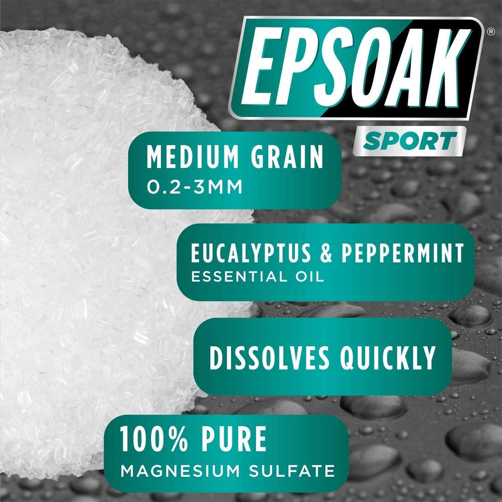 Epsoak Sport – cristaux epsom se dissolvent rapidement pour bain menthe revigorant