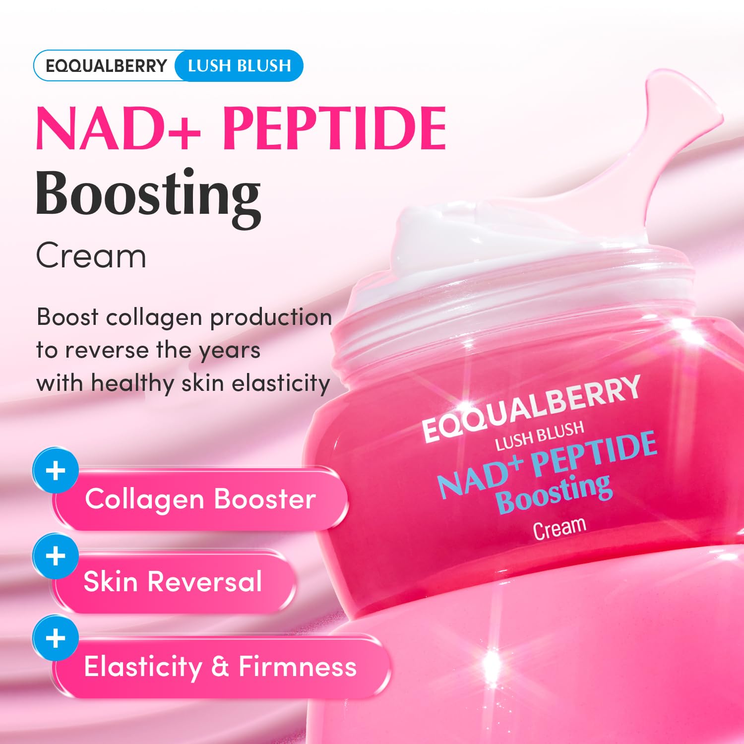 EQQUALBERRY Nad+ Peptide crème, application visage : texture riche et hydratante.