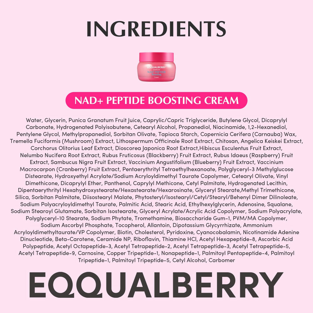 EQQUALBERRY Nad+ Peptide crème, routine quotidienne : soins simples et efficaces.