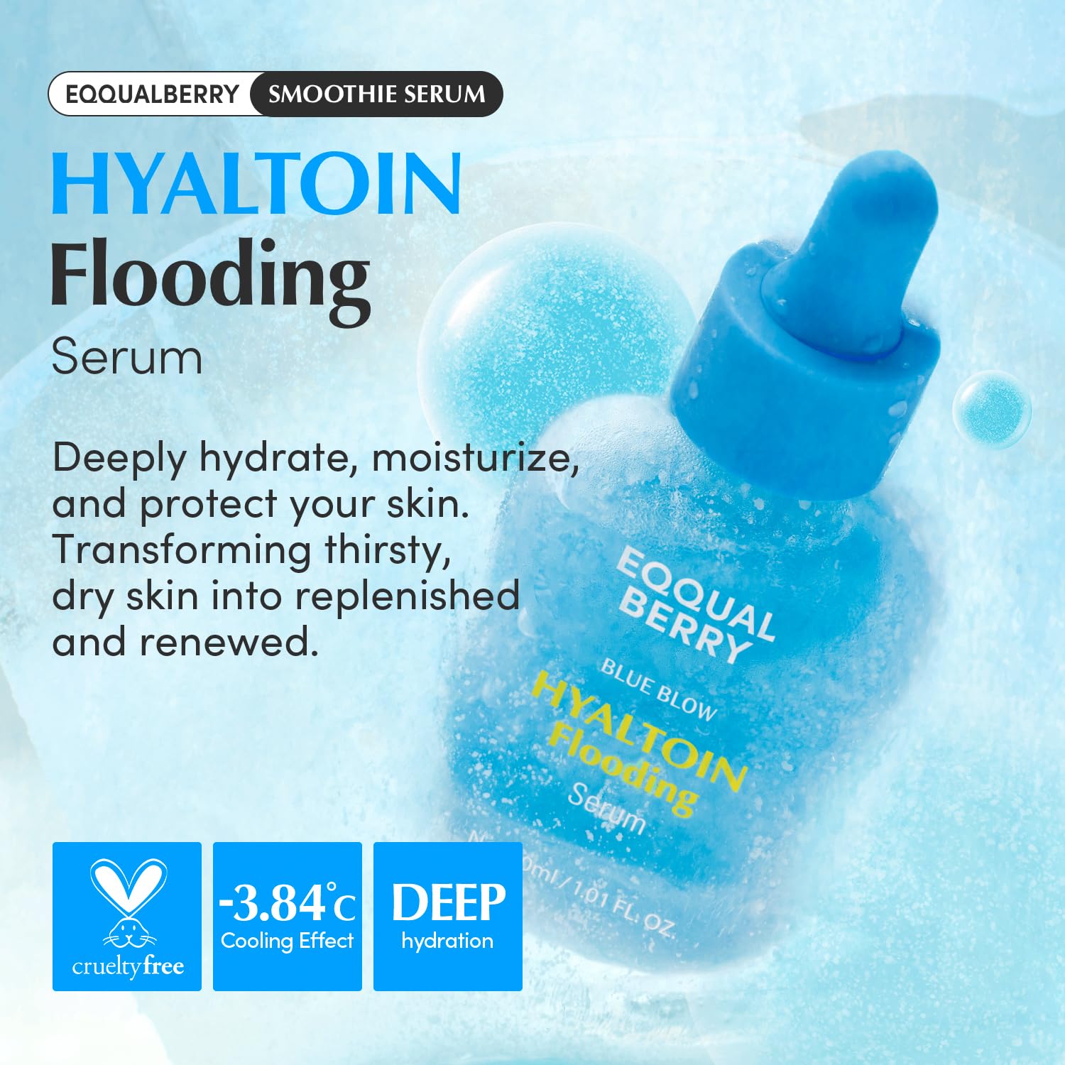 EQQUALBERRY Hyaltoin: application-visage pour peau repulpée et prête au maquillage.