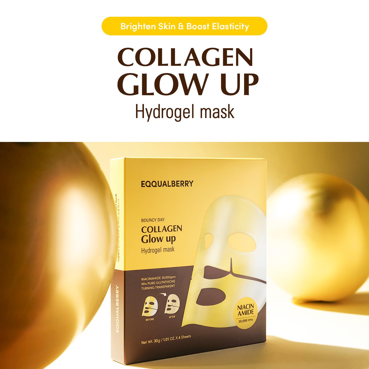 EQQUALBERRY Masque niacinamide-brillance : éclat et teint plus uniforme.