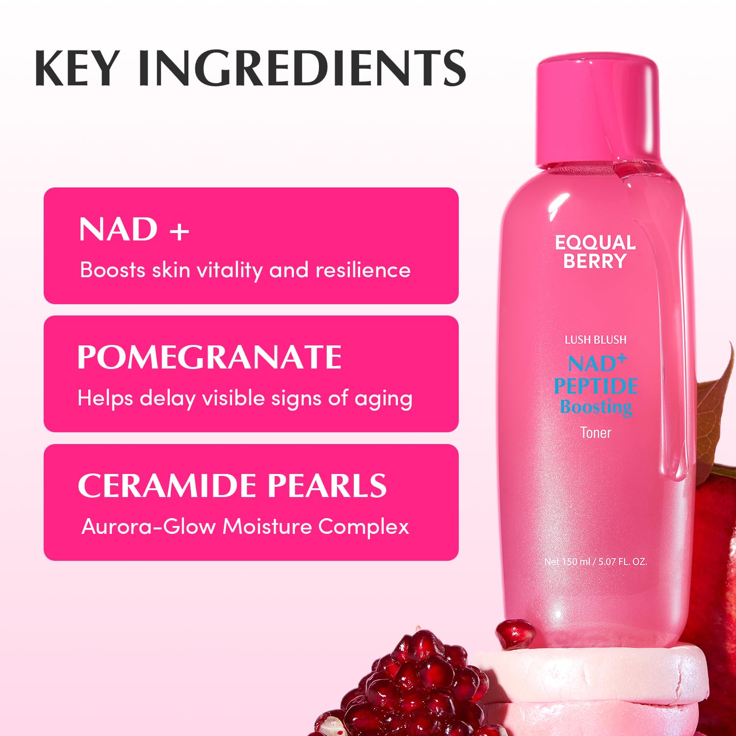 EQQUALBERRY NAD+ Peptide Toner, emballage discret et moderne.