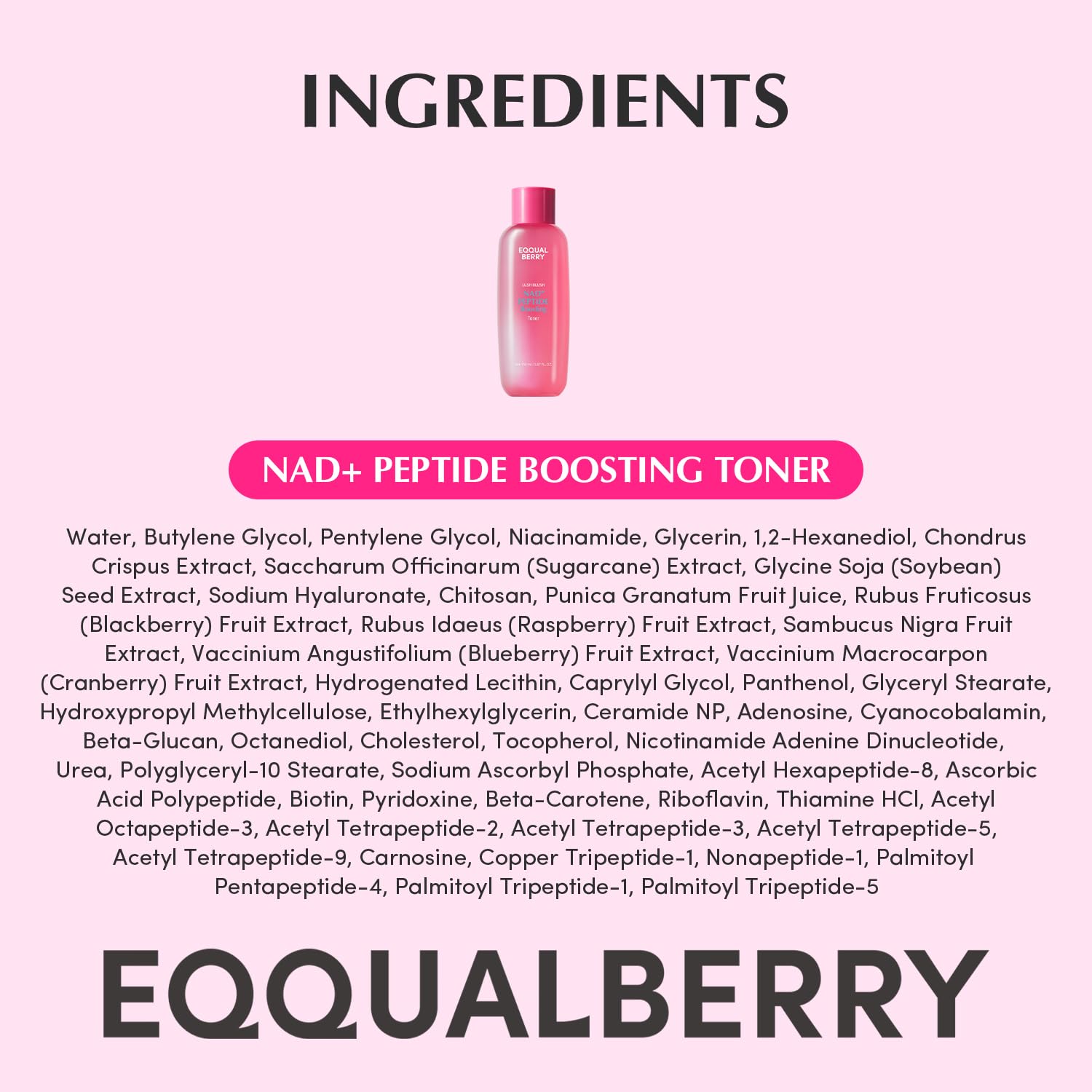 EQQUALBERRY NAD+ Peptide Toner, lissage des ridules et revitalisation quotidienne.