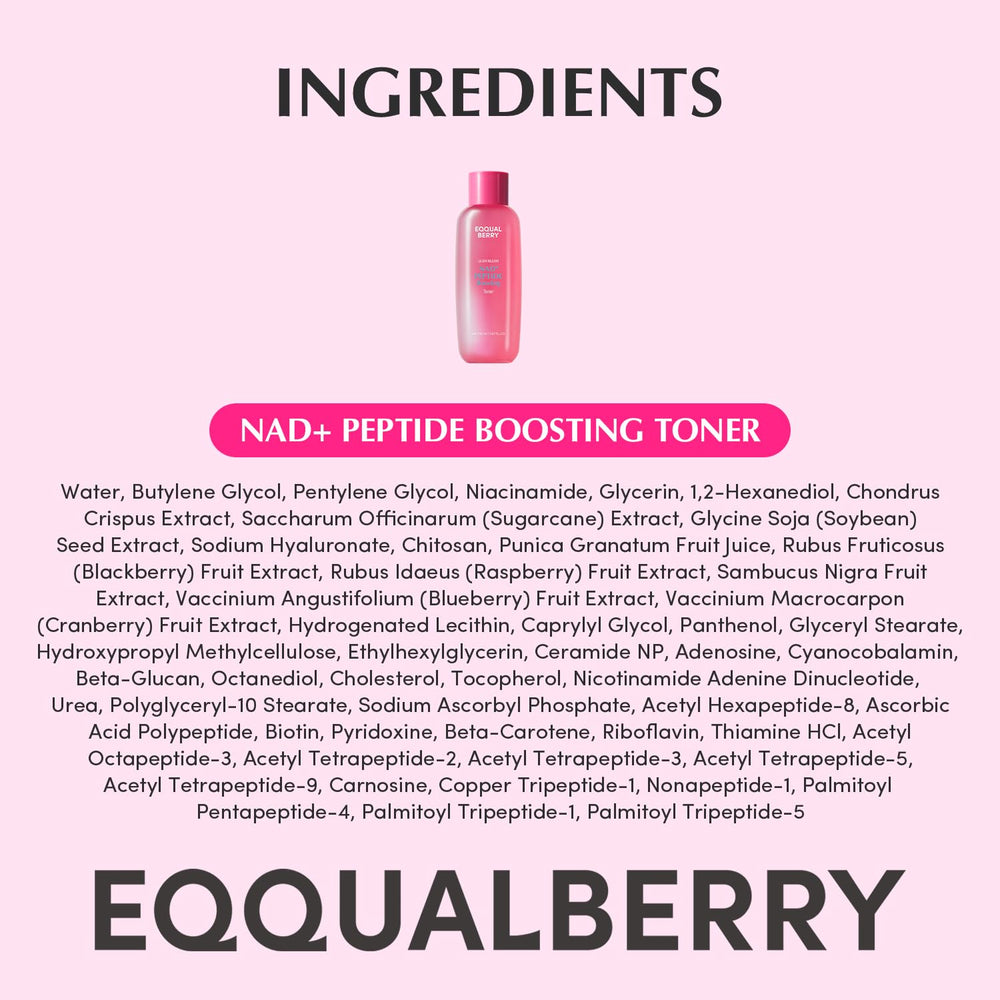 EQQUALBERRY NAD+ Peptide Toner, lissage des ridules et revitalisation quotidienne.