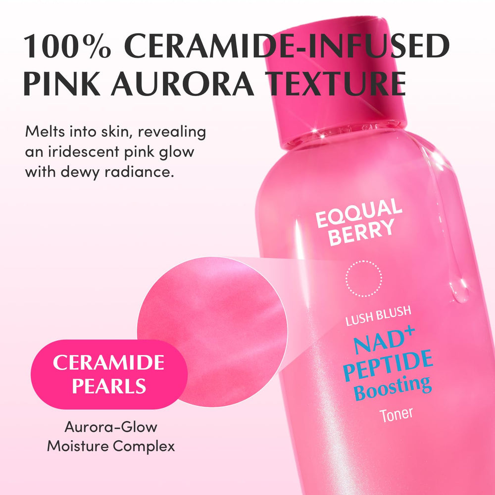 EQQUALBERRY NAD+ Peptide Toner, rituel d'application doux sur le visage.