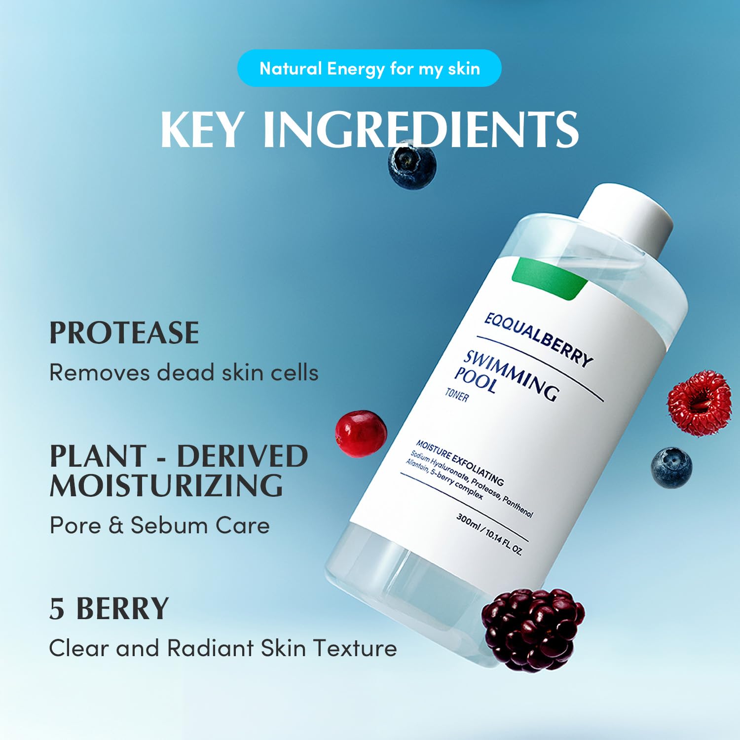 EQQUALBERRY Toner offre une texture soyeuse et non grasse, application agréable.