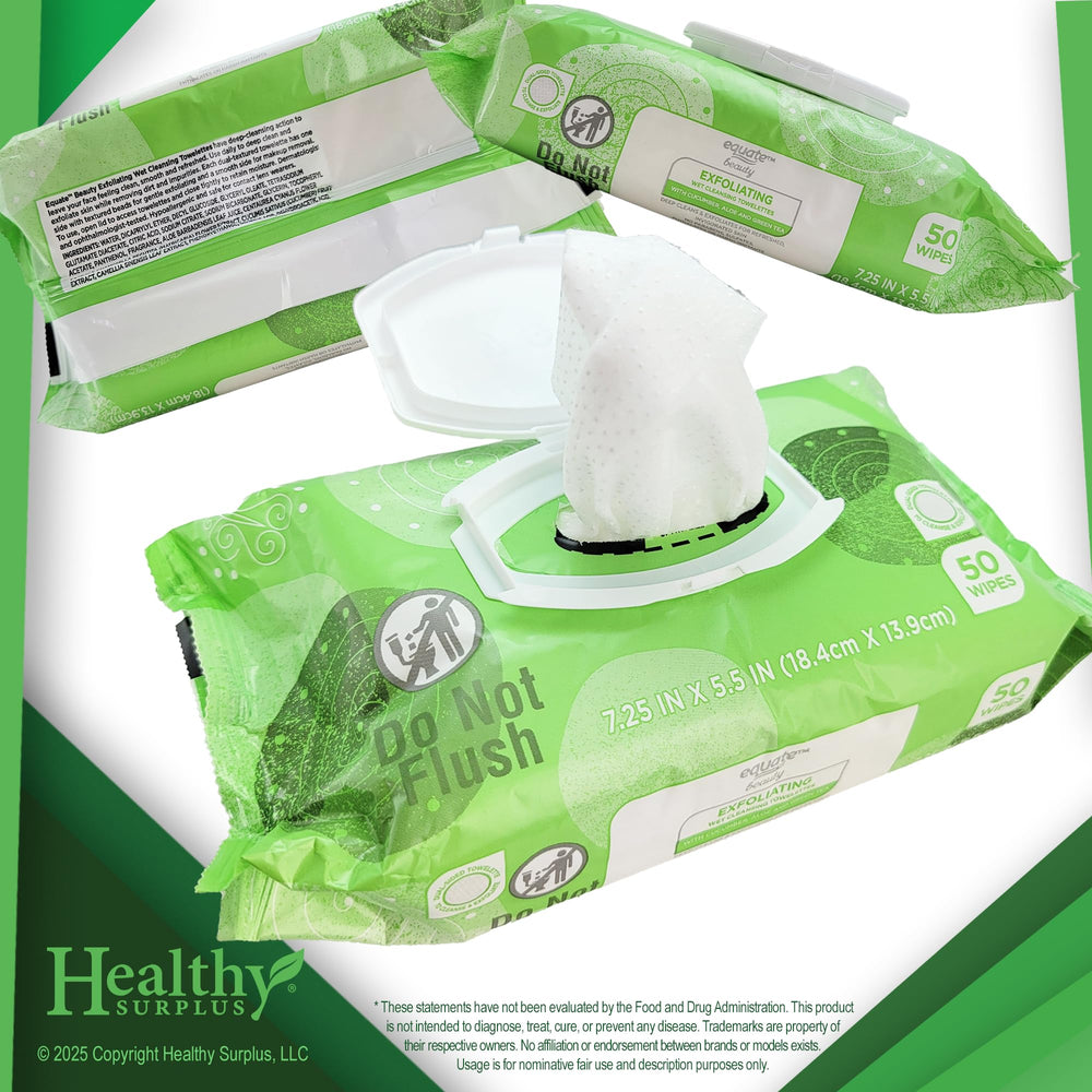 Lingettes Equate exfoliantes au concombre, aloe et thé vert pour rafraîchir la peau.
