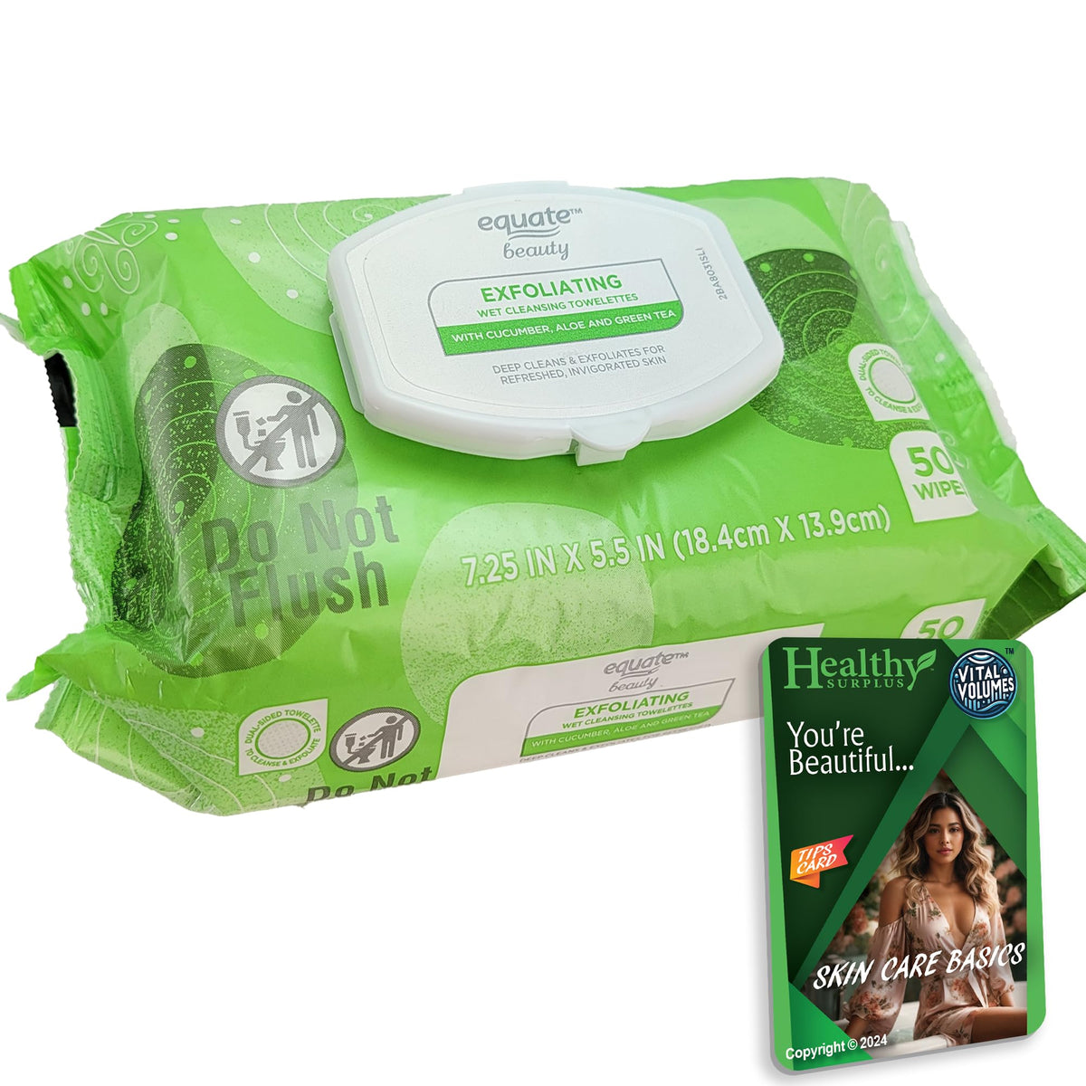 Lingettes Equate à double texture pour exfolier et nettoyer sans rinçage.