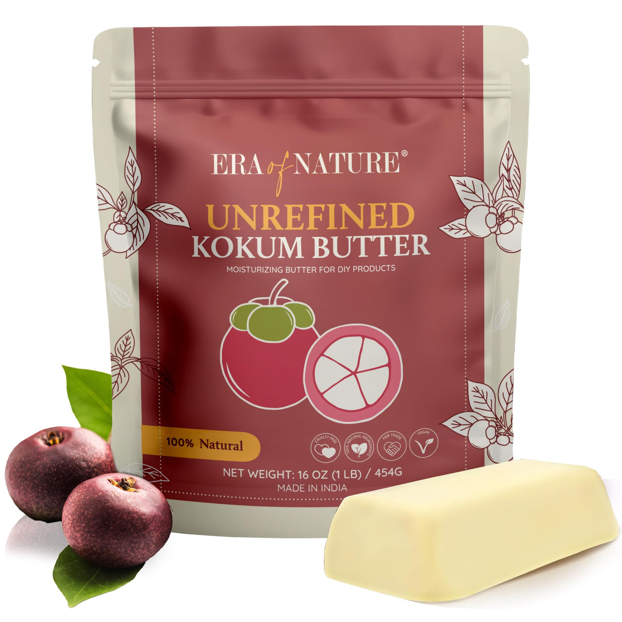 Era of Nature Kokum Butter brut 16oz, hydratation durable pour la peau.