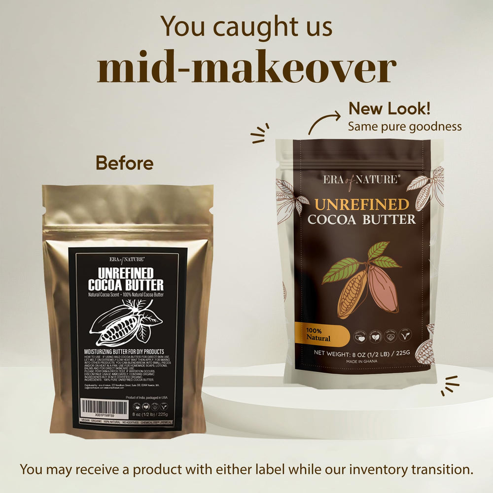 Beurre cacao cru Era of Nature, application douce sur peau et cheveux