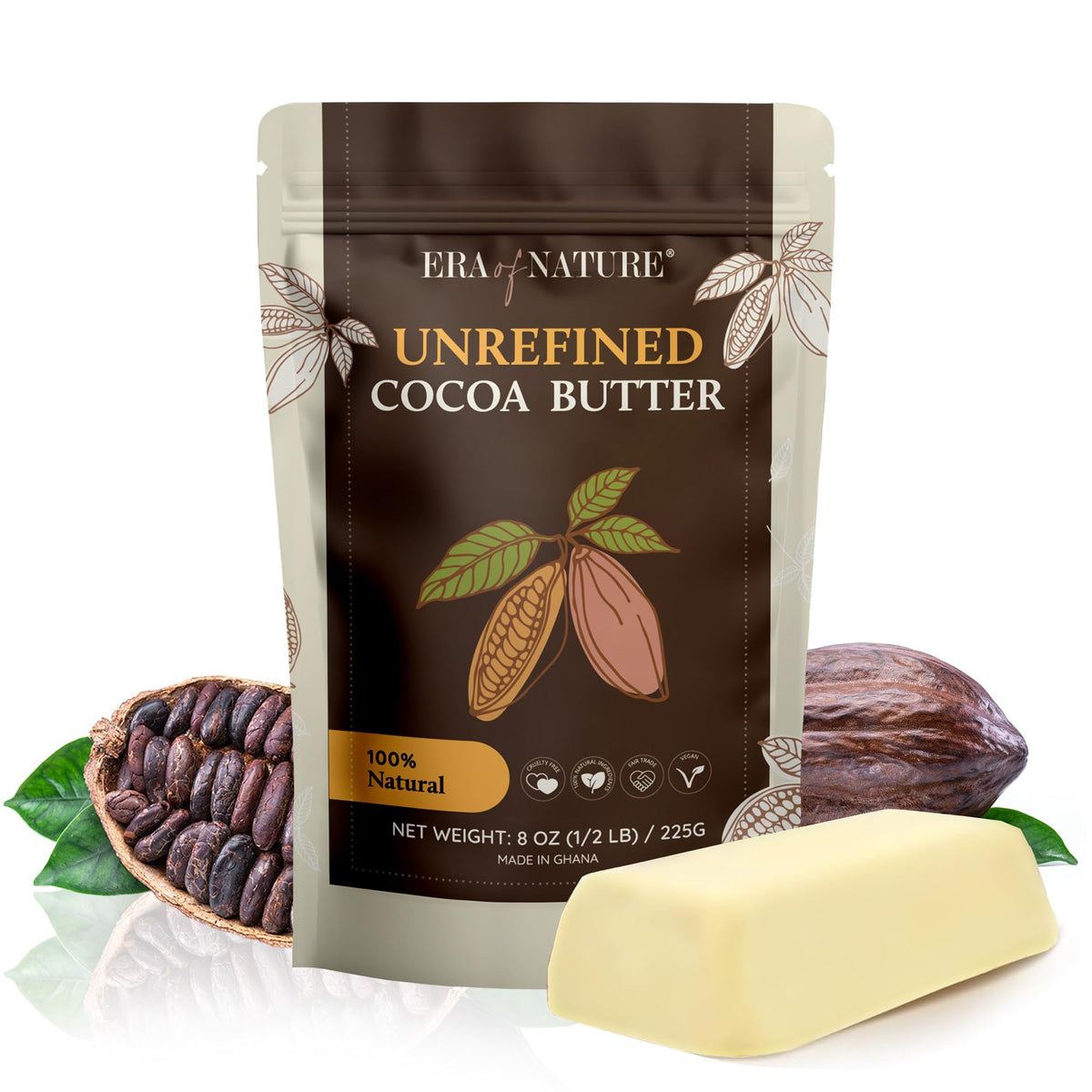 Era of Nature beure cacao cru dans emballage zippé pour hydratation durable