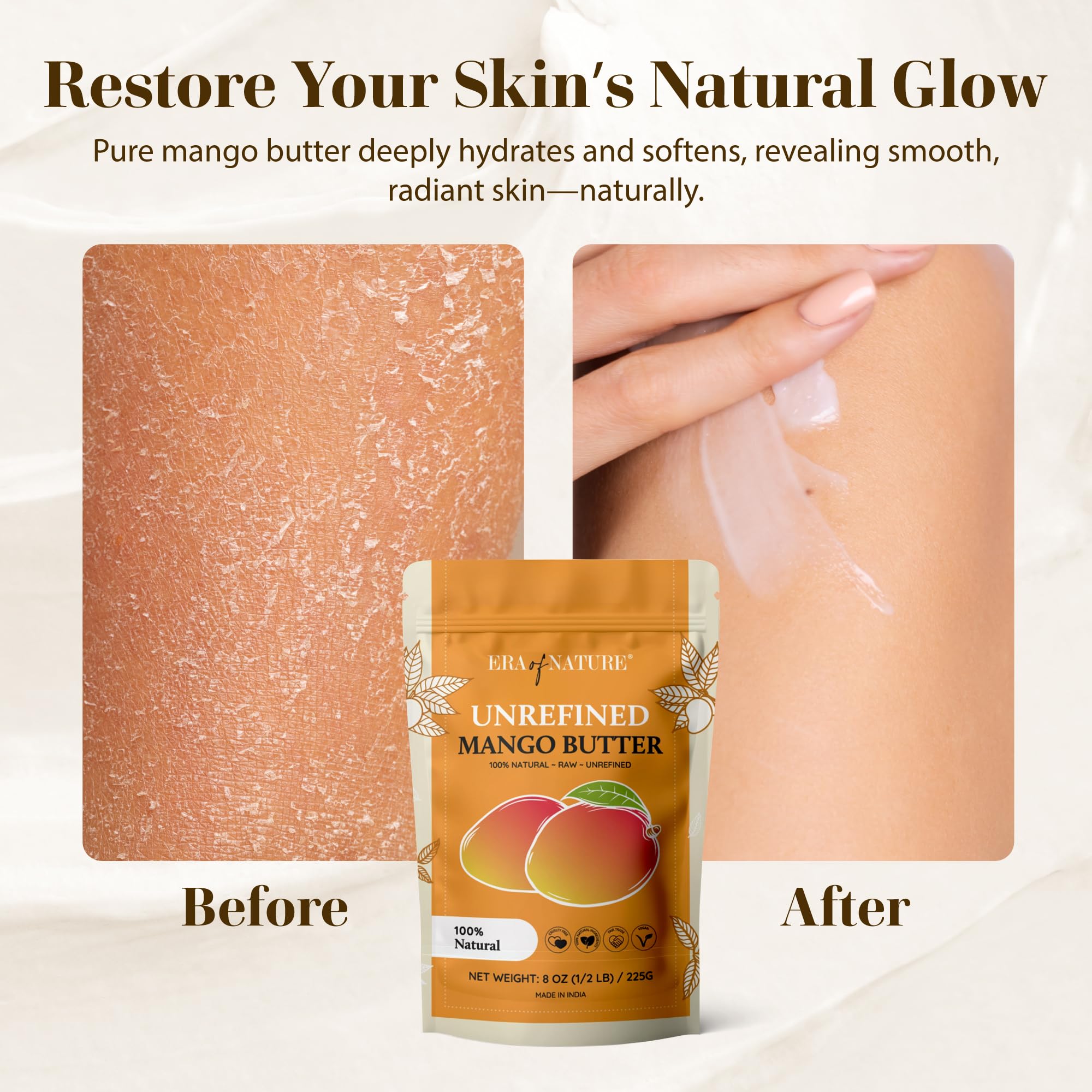 Beurre Mangue Cru Era of Nature 8oz, base naturelle pour baume lèvres faits maison.