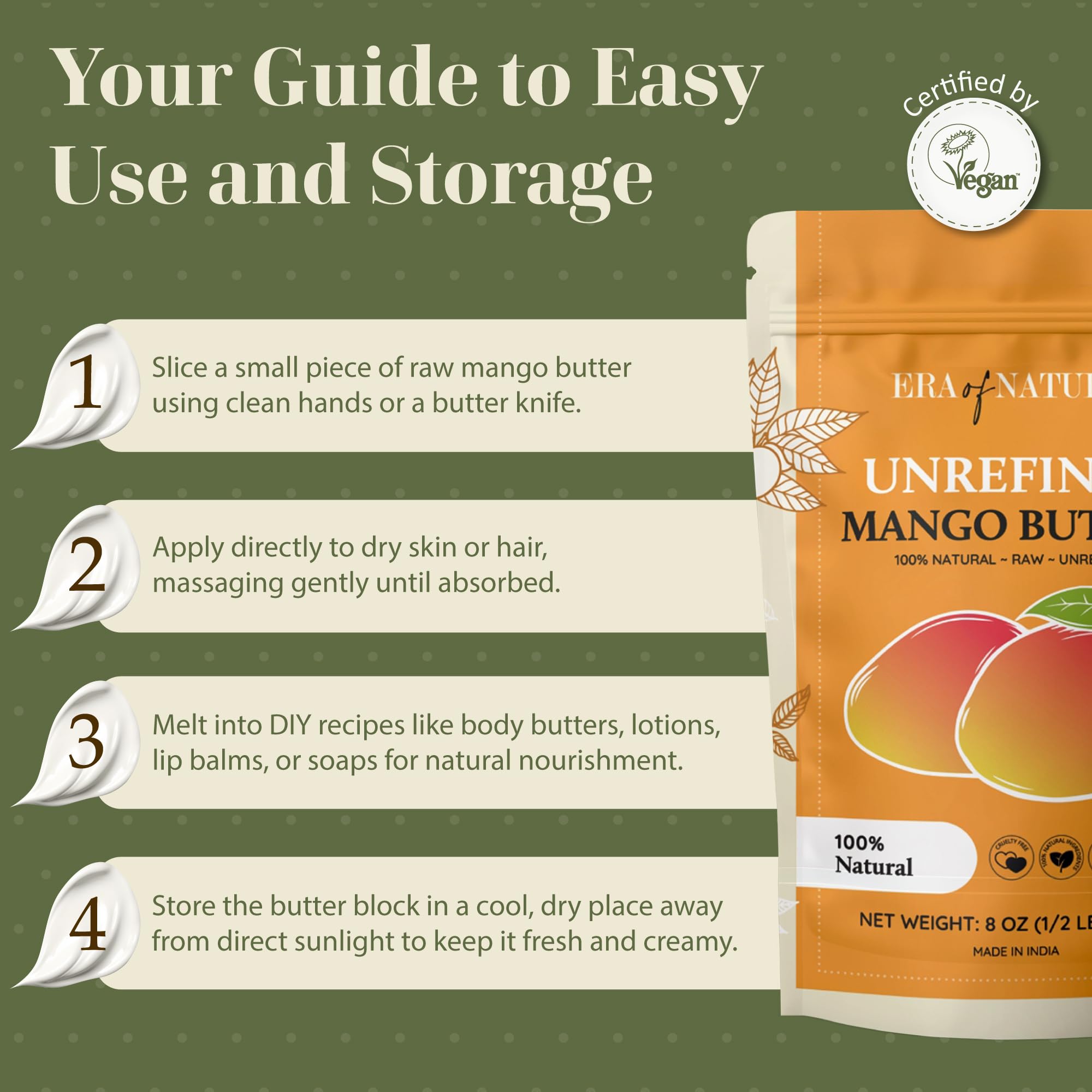 Beurre Mangue Cru Era of Nature 8oz, kit cosmétiques faits maison pour lotions et crèmes.