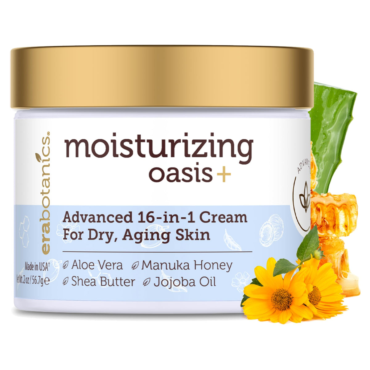 Crème Visage Era Organics en bouteille, hydratation nourrissante pour peau sèche.