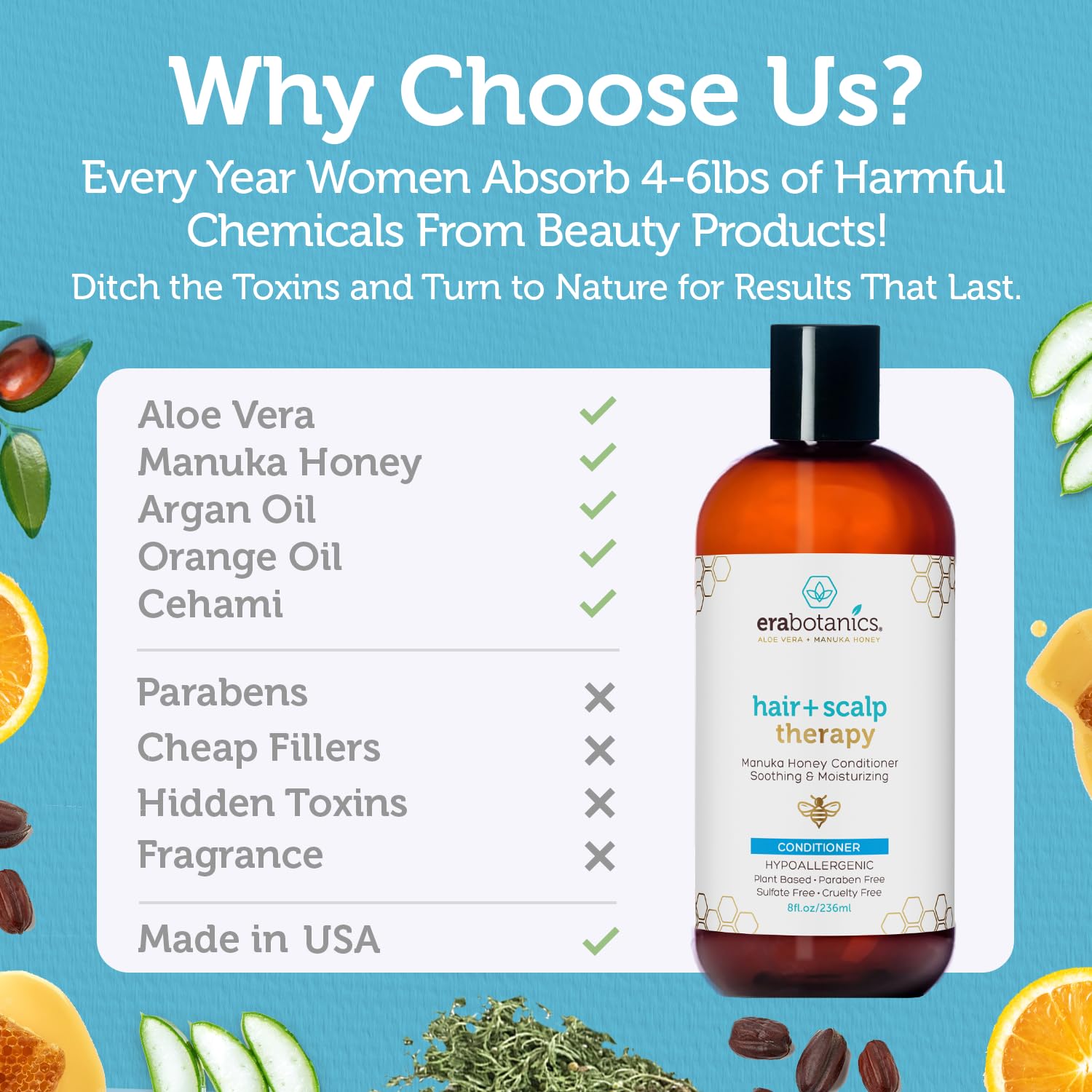 Era Organics Sans sulfate, flacon, soin quotidien doux pour cheveux sensibles.