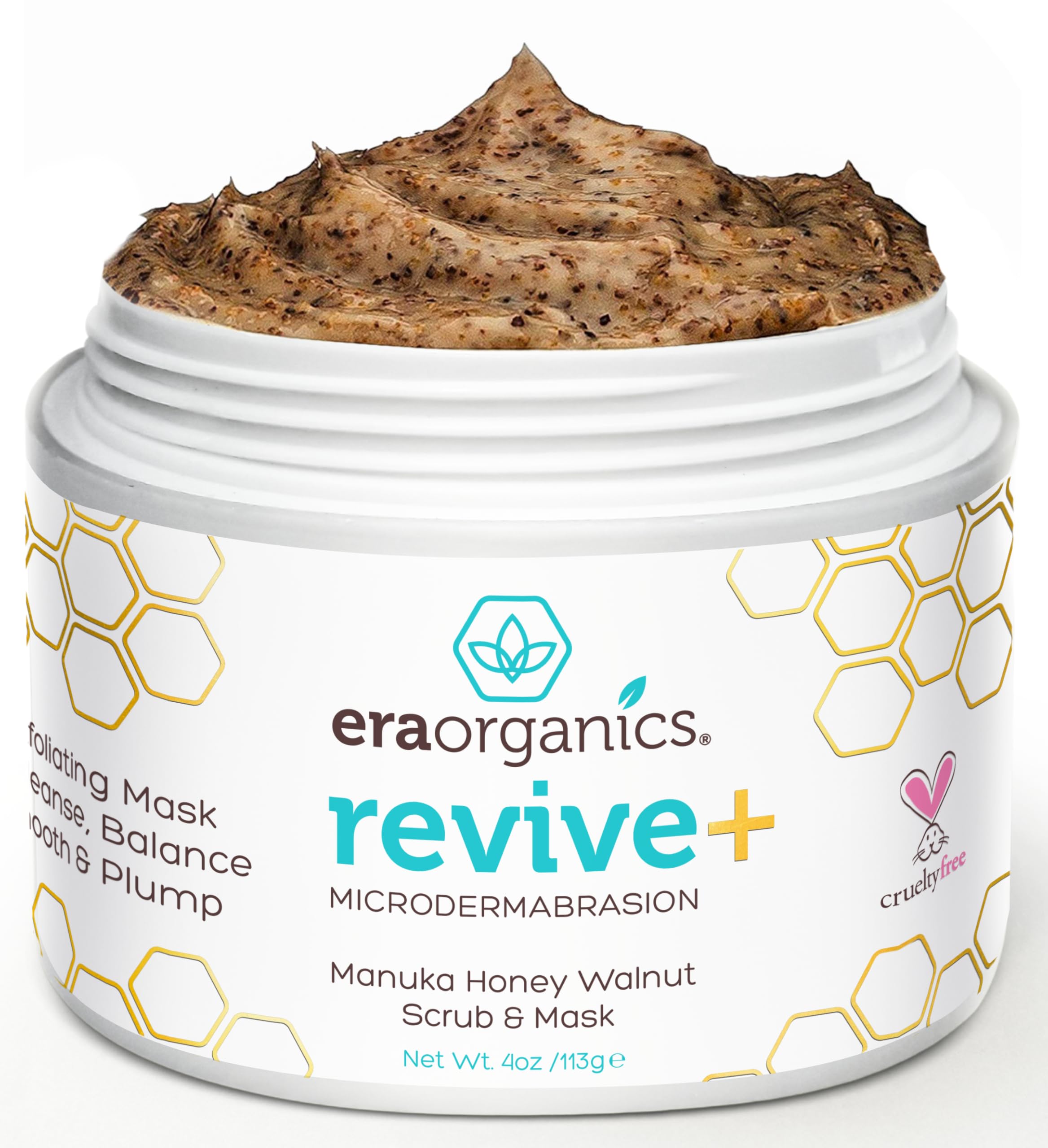 Era Organics gommage visage miel Manuka en bouteille — exfolie en douceur et nourrit.