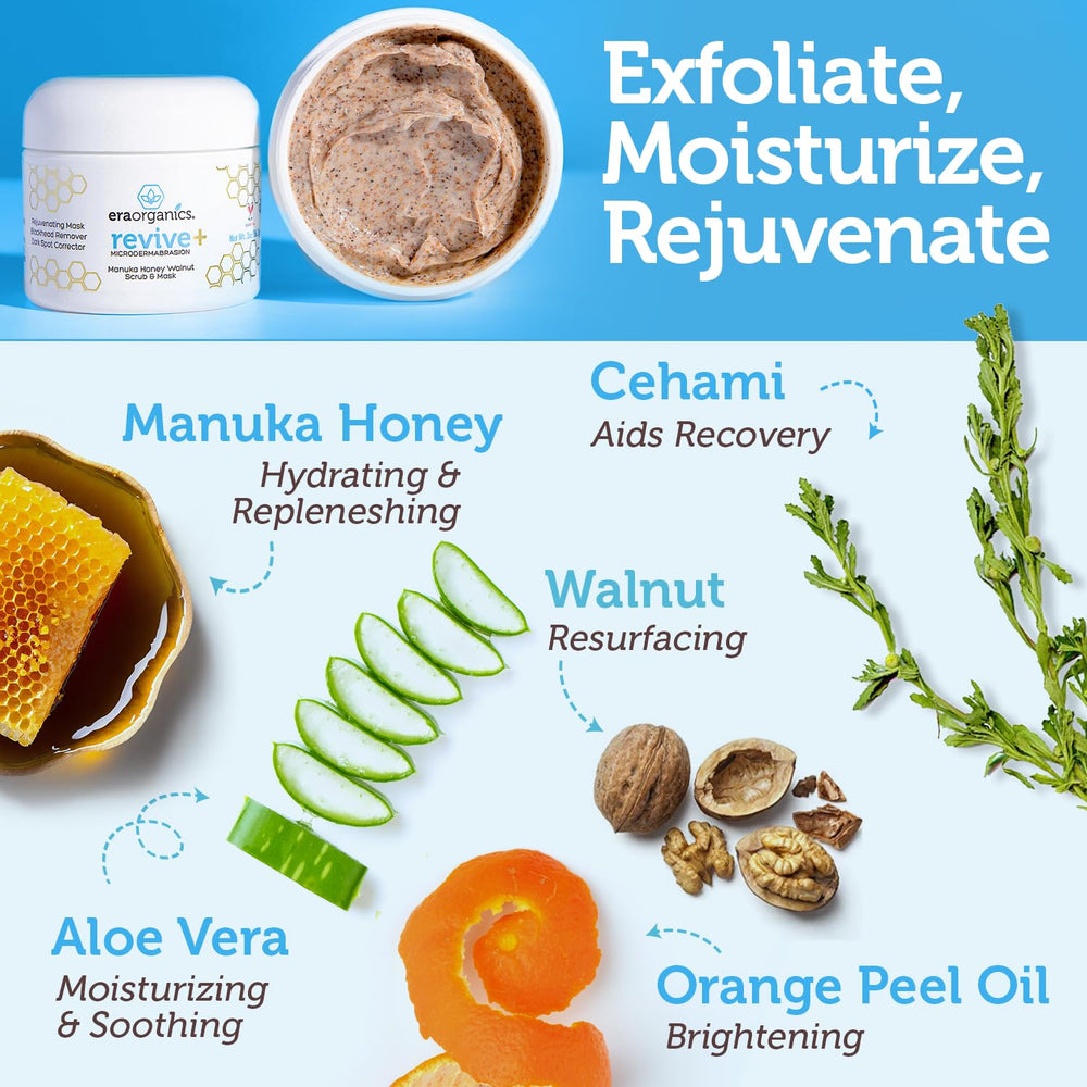 Era Organics grains exfoliants douceur visage — texture fine purifiant les pores.