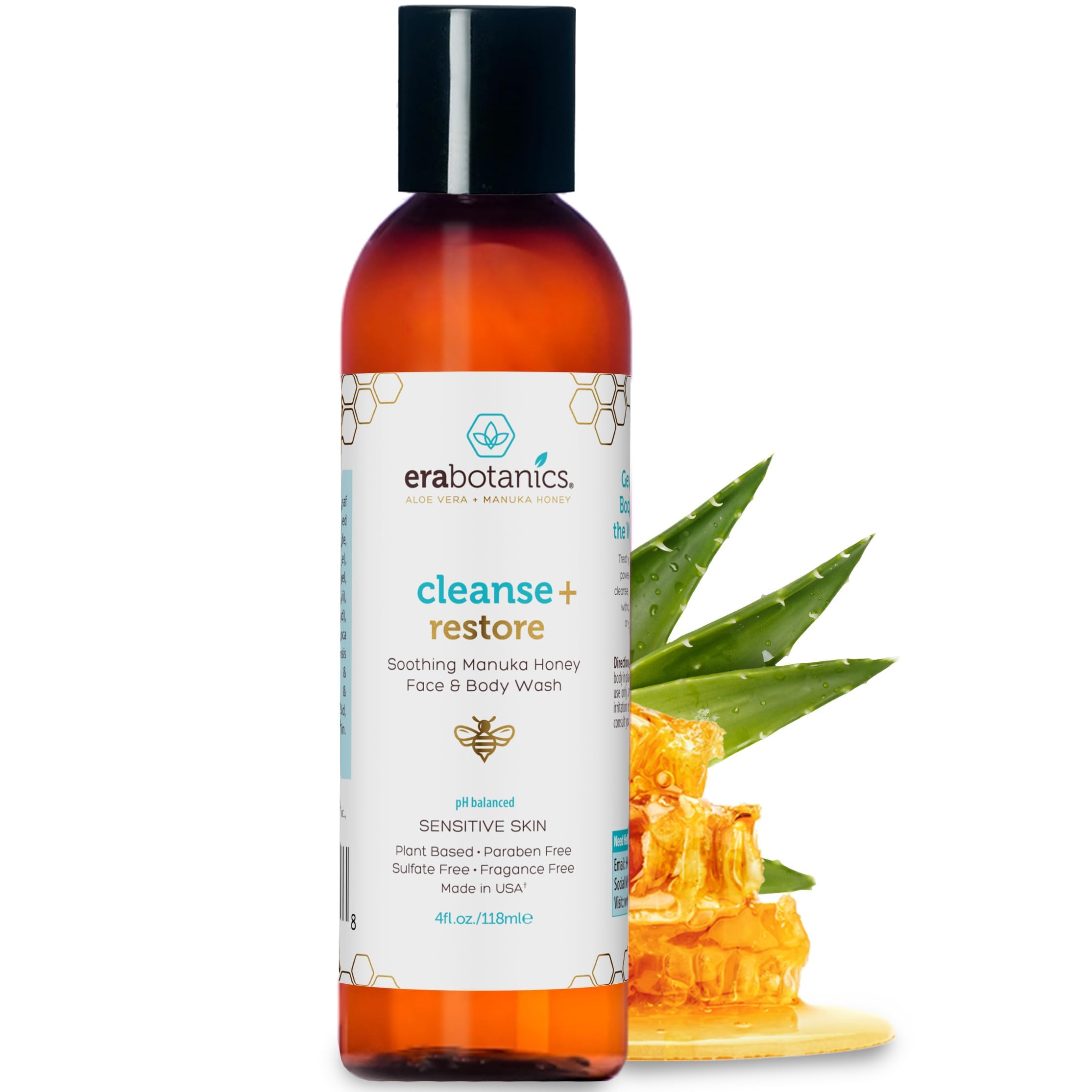 Era Organics Manuka Face Wash flacon pompe, nettoyage doux pour peaux sensibles