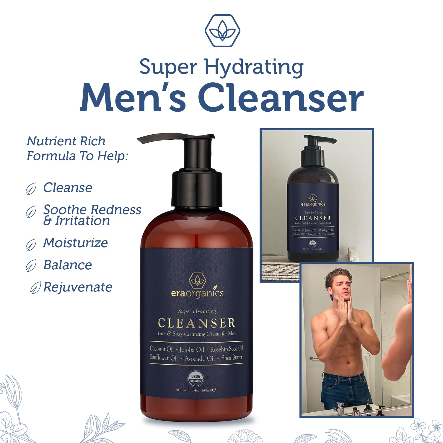 Era Organics nettoyant visage homme – format pratique sans sulfates.