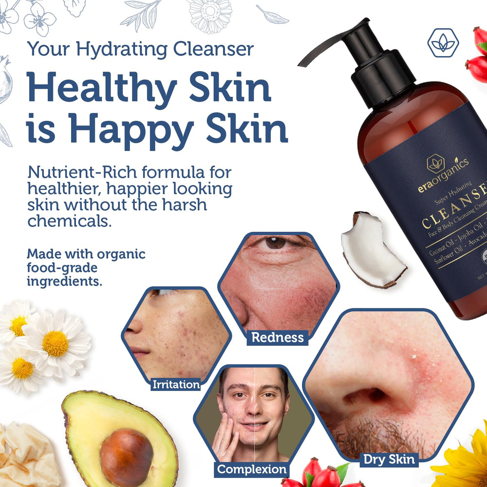 Era Organics nettoyant visage homme – ingrédients biologiques certifiés USDA.