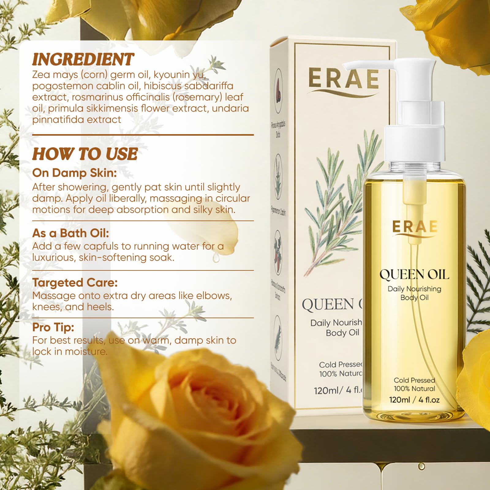 ERAE Queen Oil – texture soyeuse pour une application quotidienne facile.