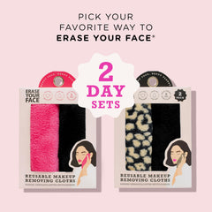 ERASE YOUR FACE activation eau microfibre visage rose, nettoyage efficace sans produits.