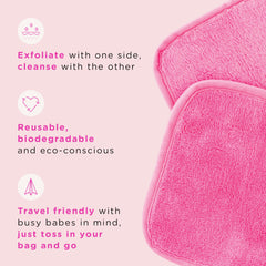ERASE YOUR FACE côté exfoliant microfibre visage rose, exfoliation légère.