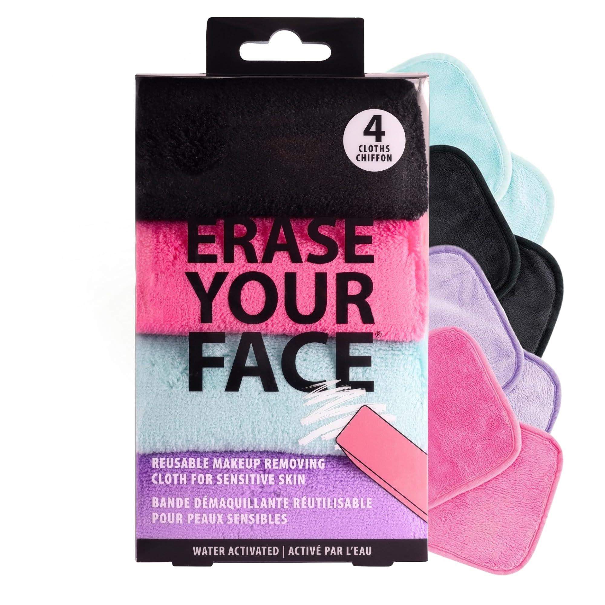 Lingettes démaquillantes ERASE YOUR FACE ensemble 4 pièces – nettoyage doux avec eau