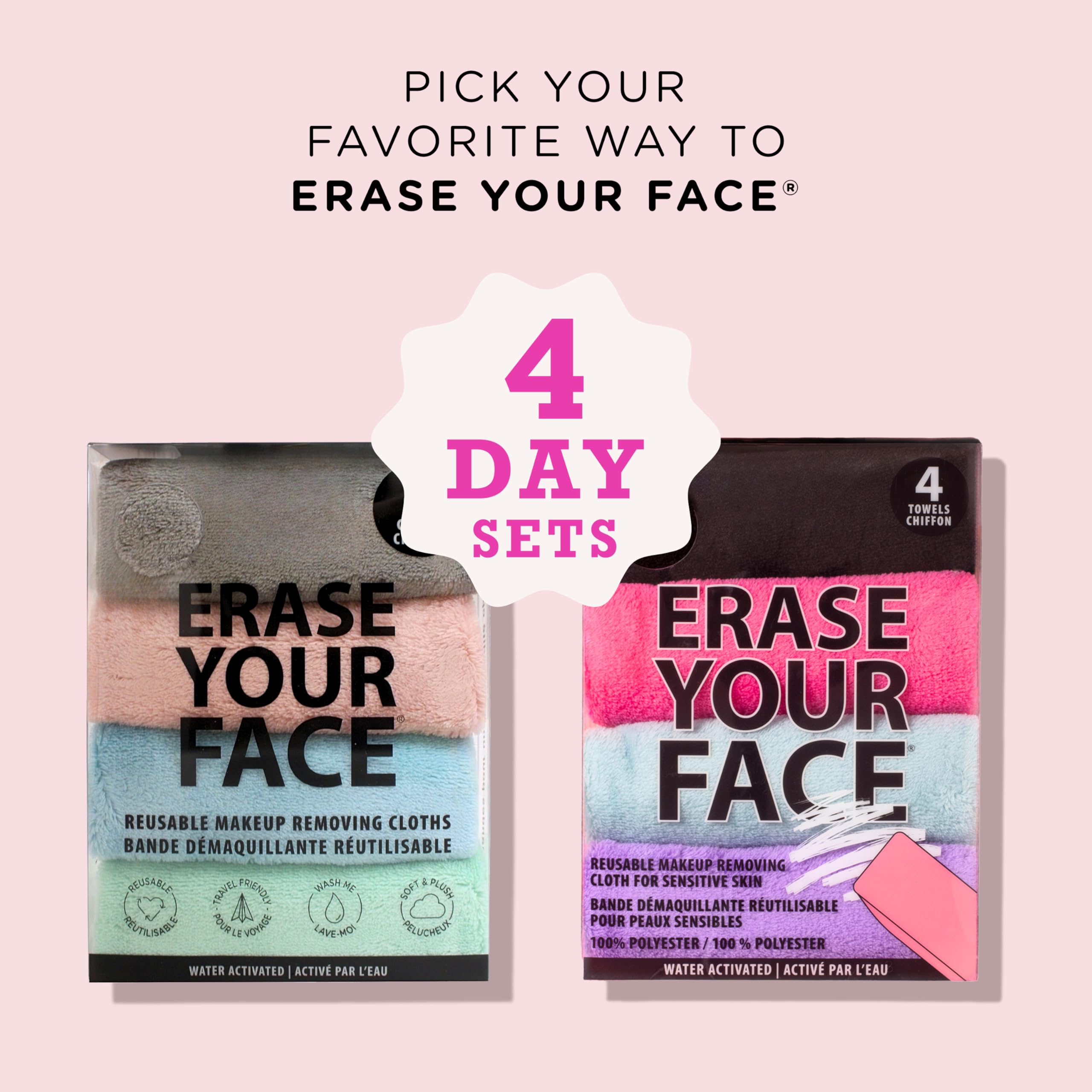 ERASE YOUR FACE lingettes microfibre – adaptées aux peaux sensibles et douceur