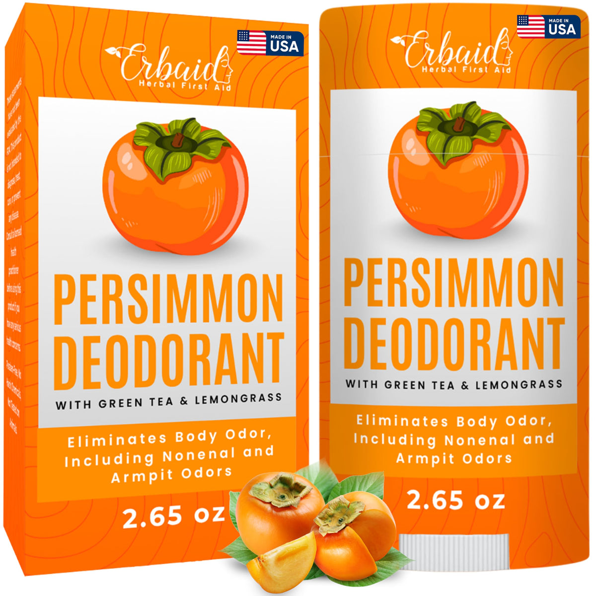 Erbaid Persimmon Déodorant – bouteille fraîche et naturelle pour une utilisation quotidienne sans aluminium.
