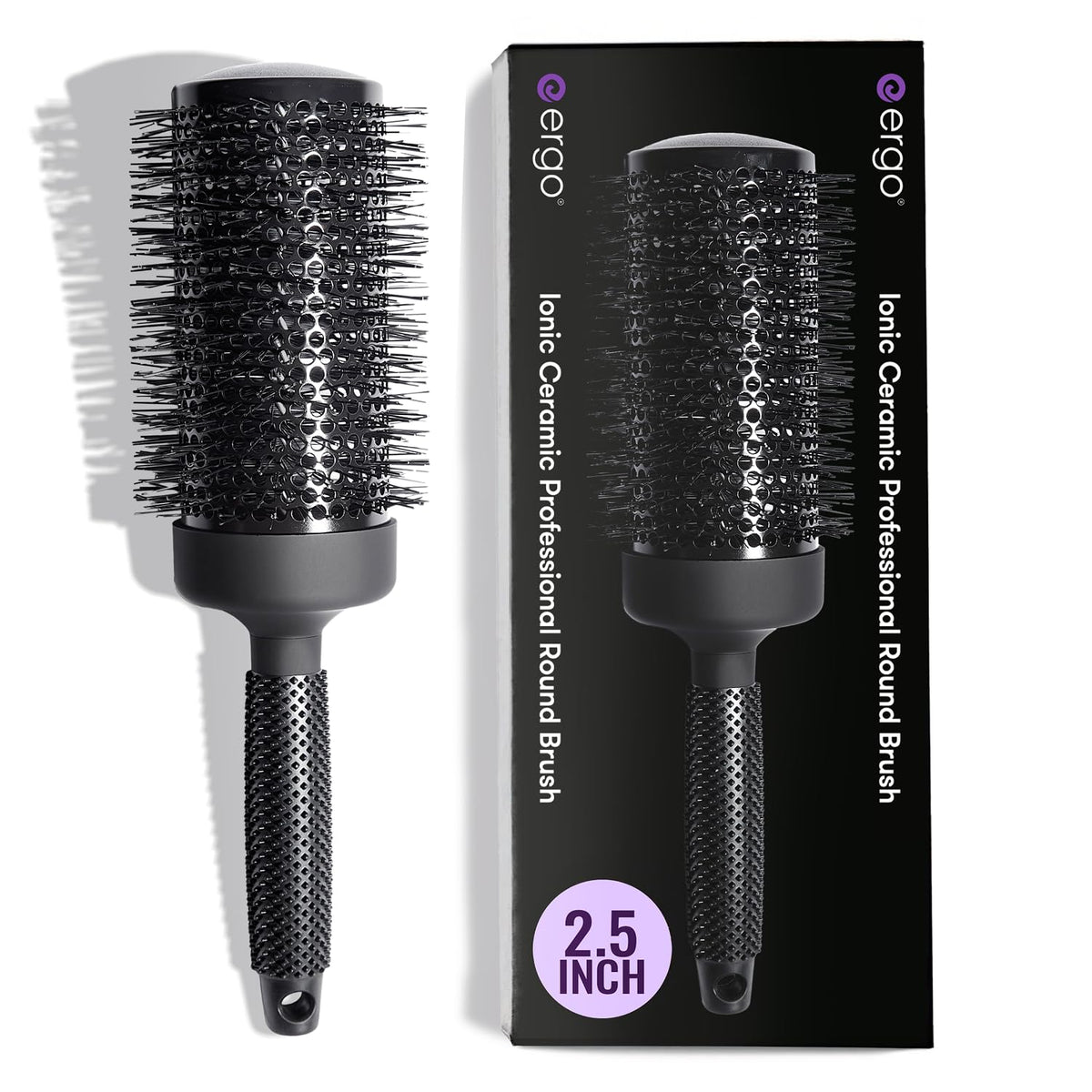Brosse Ergo ronde en céramique ionique pour un séchage rapide et lisse.