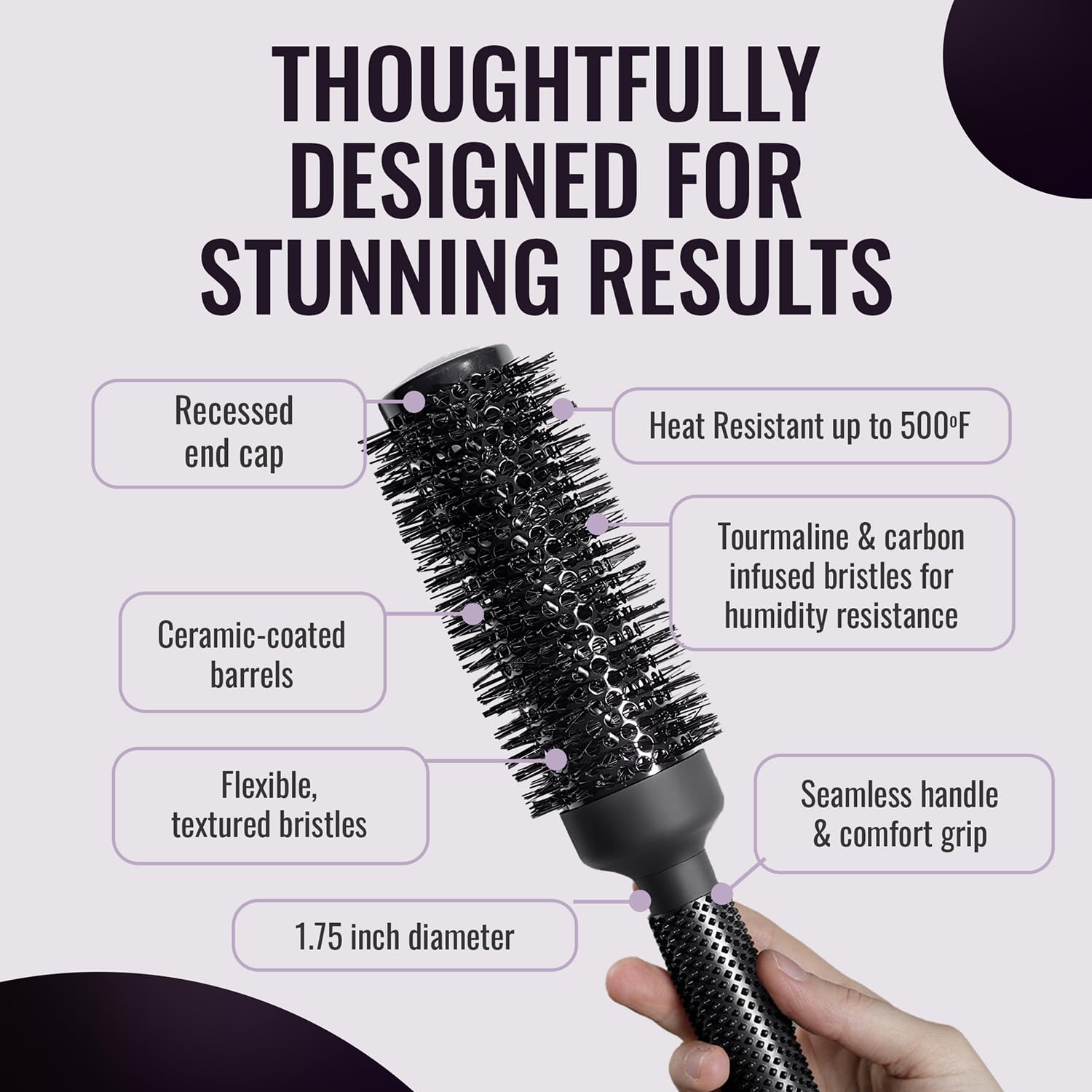 Brosse ERGO ronde avec poils nylon résistants à la chaleur pour une durabilité élevée.