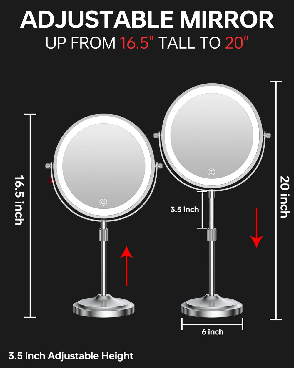 Erlingeryi miroir double-face: 1X et 10X pour un maquillage précis.