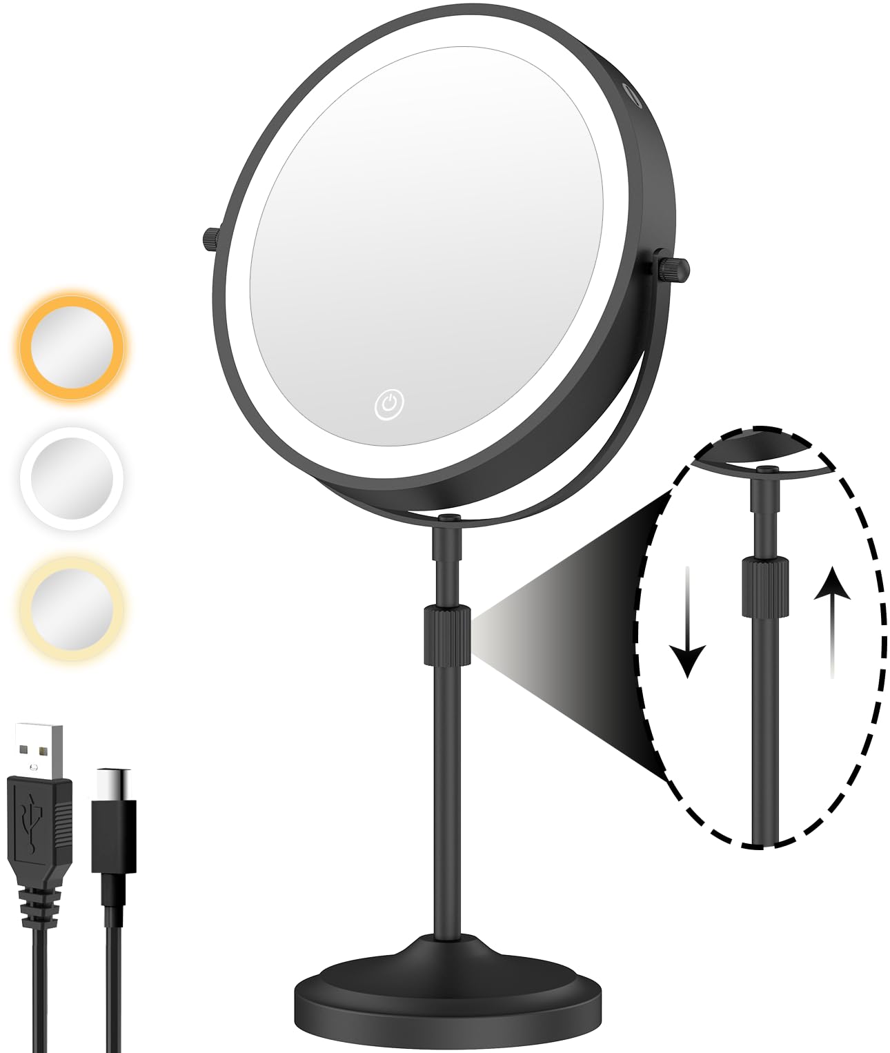 Miroir Erlingeryi 9 pouces éclairé, pour un maquillage précis.