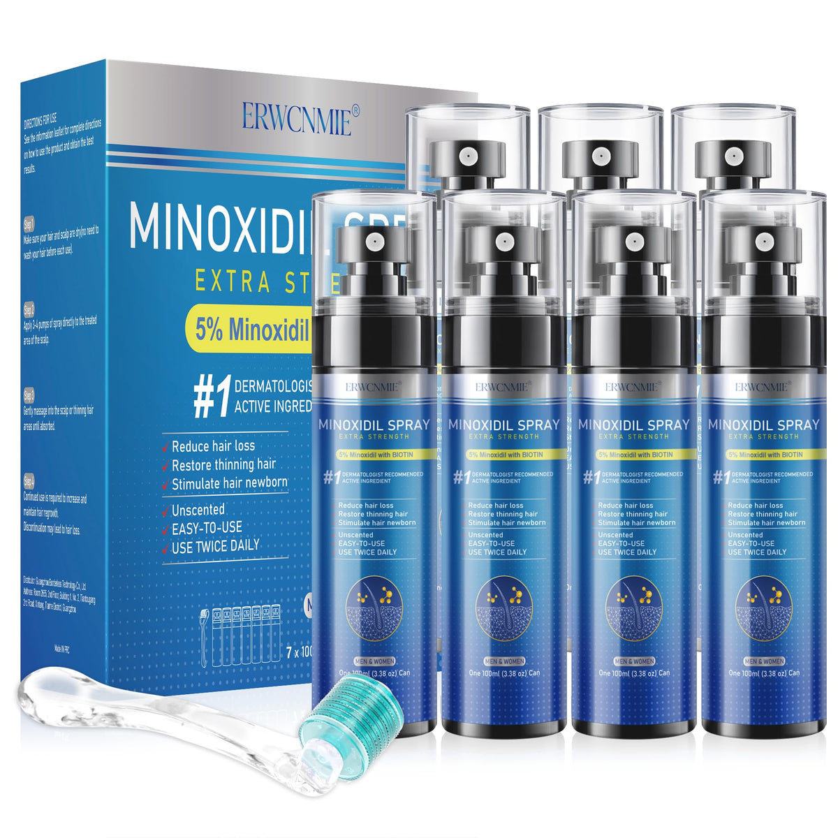 ERWCNMIE Spray Minoxidil 5% – bouteille pratique pour cheveux et barbe