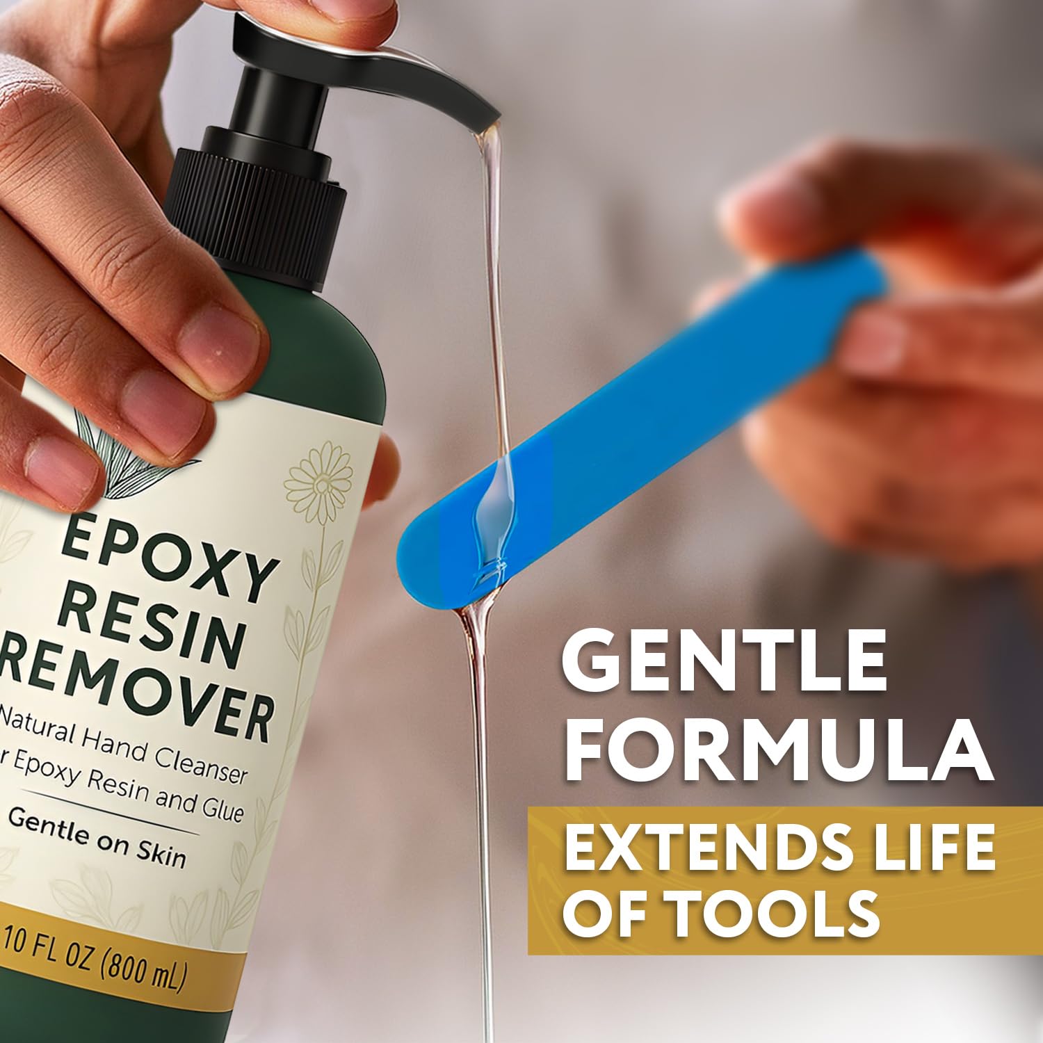 Escentile nettoyant résine époxy, utilisation rapide sur mains et outils.