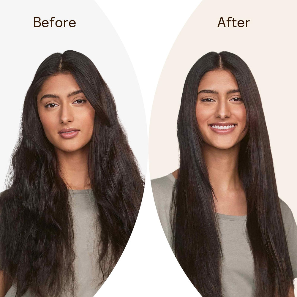 Application sur cheveux secs avec FrizzFighter Esctabalt pour lisser rapidement