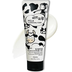 Esfolio lait nettoyant mousse en bouteille, hydratation durable après chaque lavage.