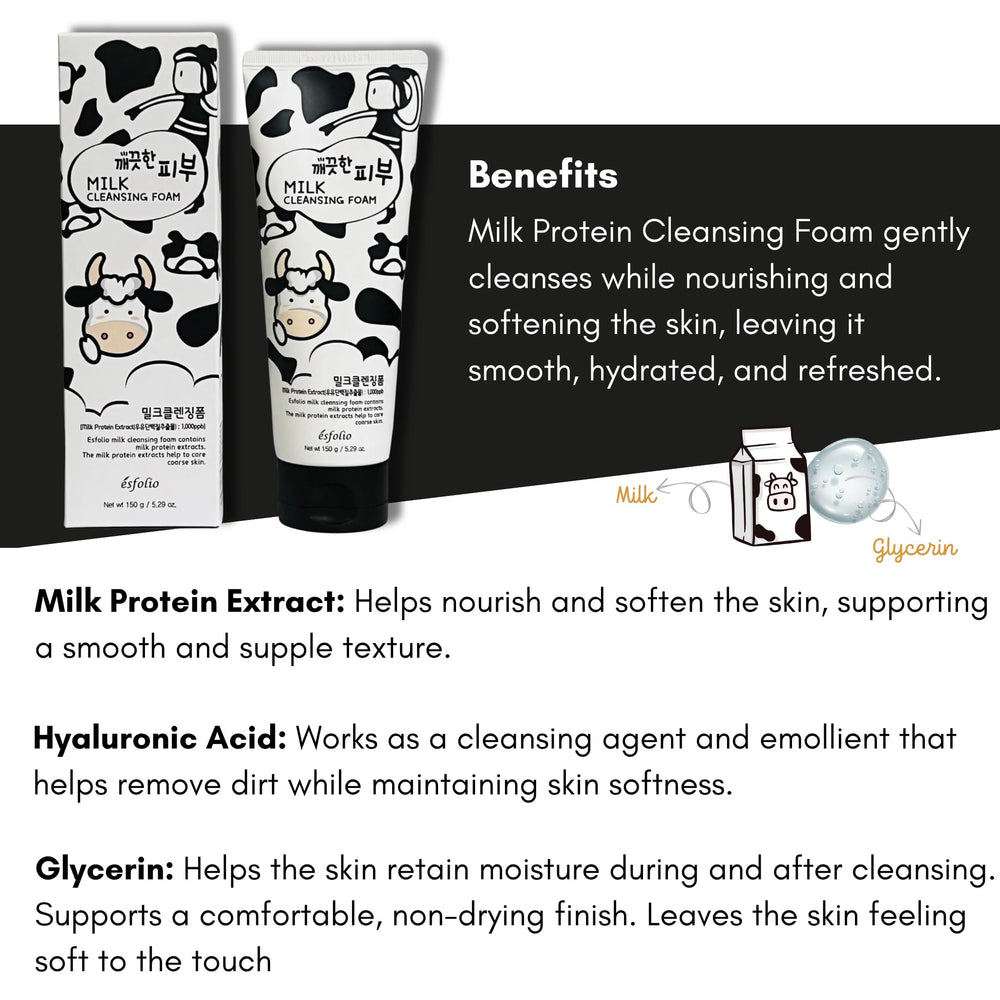 Esfolio protéines de lait apaisent les peaux sensibles.