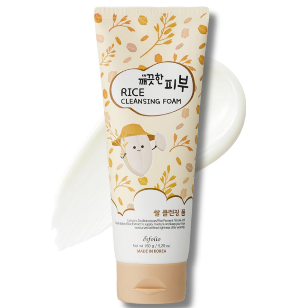 Esfolio Mousse Nettoyante Visage au Riz en tube, nettoyage quotidien doux.