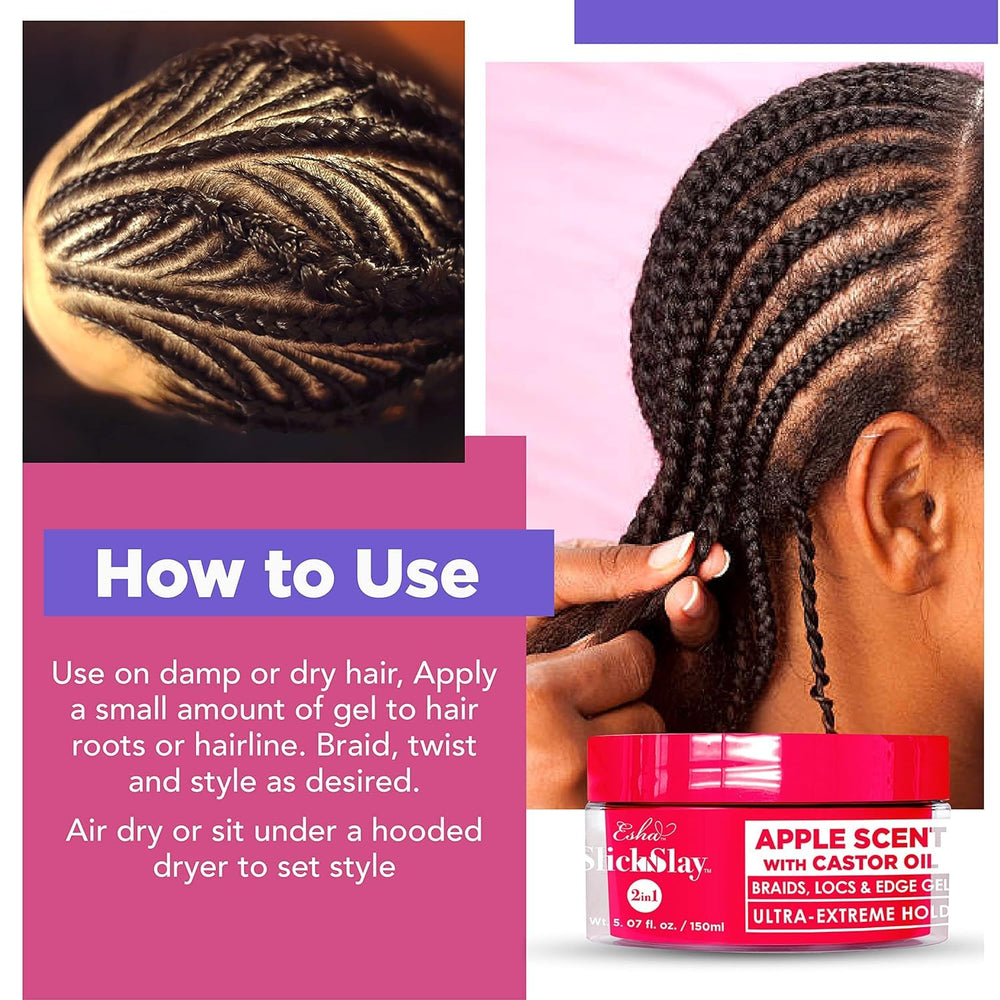 Esha Slick N Slay 17 oz jar beside a hand to illustrate true product scale