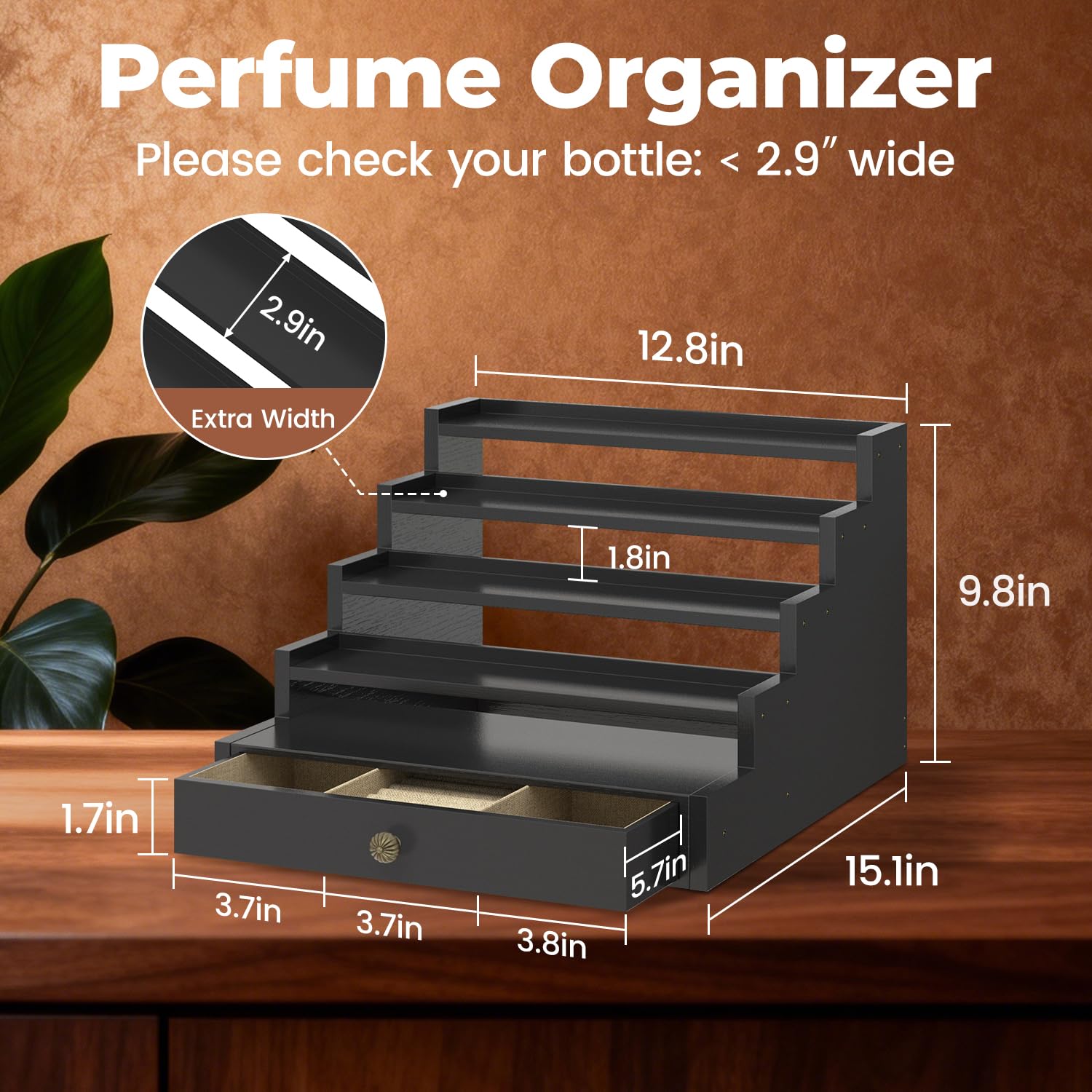 EsLuker.ly étagère parfums bois dresser, visibilité claire des bouteilles.