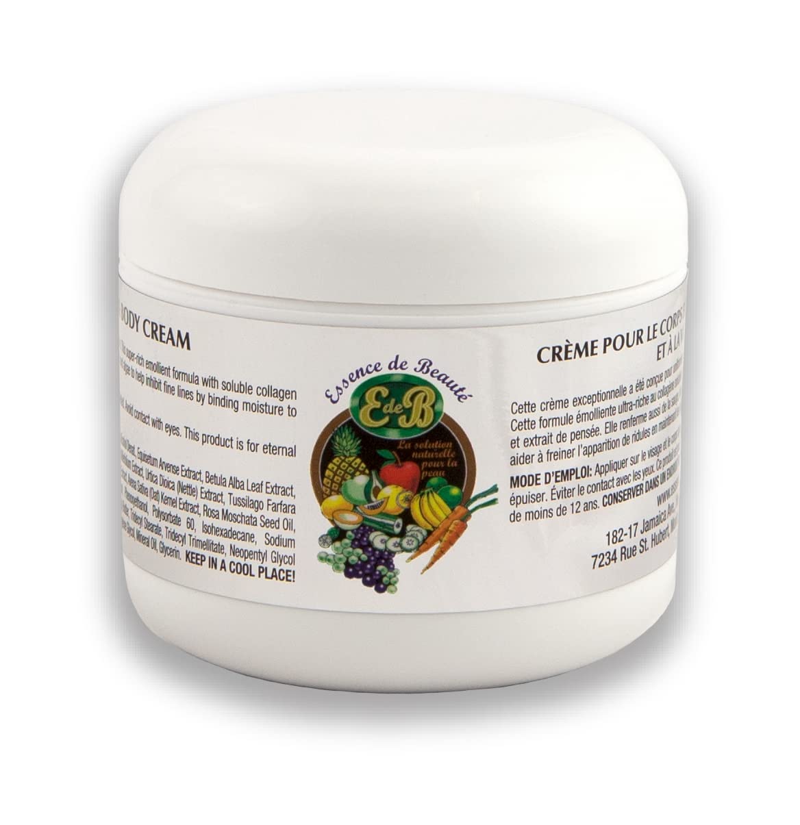 Essence de Beaute crème collagène en pot, hydratation riche visage et corps.