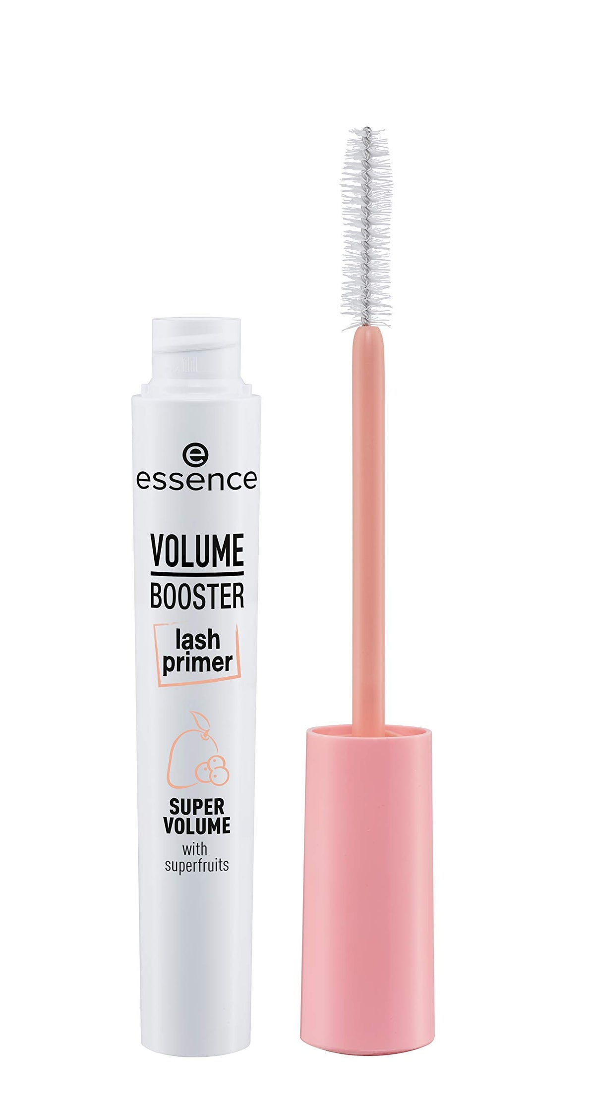 Essence Volume Booster Primer Mascara, flacon blanc, prépare les cils pour un rendu plus homogène.